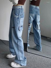 Women's Jeans Vintage Cargo Women Y2k Hip Hop Baggy Wide Leg Denim Pants Casual Loose Trousers 90s Streetwear Pockets