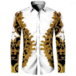 Men's Casual Shirts 2024 Luxury Gold Flower Chain 3D Printed Long Sleeve Shirt Designer Clothing Streetwear Lapel