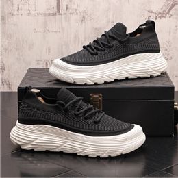 New Black Air Mesh Platform Causal Flats Breathable Knit Socks Shoes Loafers Sports Walking Sneakers 1A13