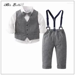 Clothing Sets Gentlemen Boy Baby Spring Autumn Soild Fashion Child Birthday Wedding 1-5 Yrs Kids Outfits Suit Vest Thirt
