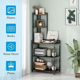 Kitchen Storage 5 Tiers Corner Bookshelf Freestanding Bookcase Table With Shelf Tall Rack For Living Room Bed