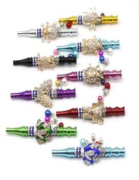 Colorful Metal Blunt Joint Holder Hookah Mouthpiece Smoking Mouthtip Tip for Shisha with Bling Bling Jewellery Drip Accessory6797722