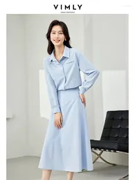 Work Dresses Vimly Blue Women's In Matching Sets Lapel Button Up Shirt Elastic Waist Midi Skirt 2024 Spring 2 Piece Set Women M5963