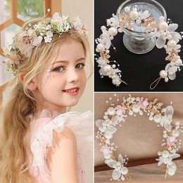 Wedding Hair Jewellery Elegant Girls Bridal Headband Imitated Pearl Hair Headdress Flower Wreath Bride Garland Head Hoop Wedding Headbands Hair Jewellery