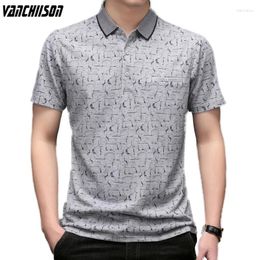 Men's Polos Men Print Polo Shirt Tops Short Sleeve For Summer Grey Casual Male Fashion Dad Father Clothing Polyester 00673