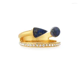 Cluster Rings Pink Blue Synthetic Stone Open Gold Colour Crystal Double-layer Finger Accessory Charm Ring For Women Party