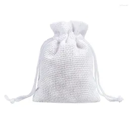 Shopping Bags 100 PCS 13x18cm/5x7 Inches White Linen Drawstring Pouches For Wedding Party Christmas Gift Bag (Extra Cost Custom