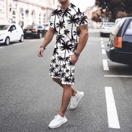 Men's Tracksuits Summer Beach Men Set Short Slve T Shirt Shorts 2 Piece Suit Coconut Tr Print Hawaiian Casual Clothing Vacation Outfits T240505