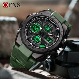 Wristwatches OFNS Top Style LED Digital Watches Men Dual Display Watch Waterproof Sport Wristwatch Military Quartz Clock Male