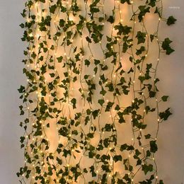 Decorative Flowers 2/5/10M Fake Greenery Vines With Lights Ivy Leaves LED String Garland For Bedroom Wedding Wall Home Decor