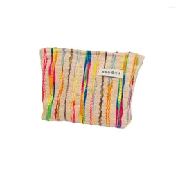 Cosmetic Bags 1 Pc Winter Warm Colourful Strip Makeup Bag Cotton Large Travel Women Female Pencil Mini Coin Purse