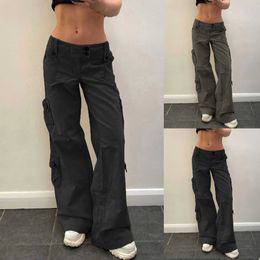 Women's Pants Capris WomenS Jeans Baggy Cargo Pants Strtwear Drawstring Casual Loose Wide Leg Trousers Pantnes Hip Hop Joggers Sweatpants Y240504