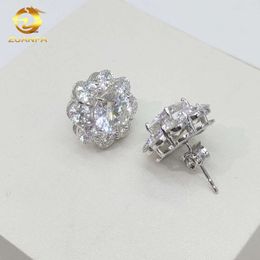 Designer Jewellery Hip Hop 925 Sterling silver moissanite earrings women luxury ear studs 15mm flower cluster lab diamond earrings