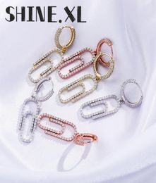 Hip Hop Unique Paperclip Safety Pin Star full Micro Pave CZ Sparking bling Unique Earring Jewelry2671754