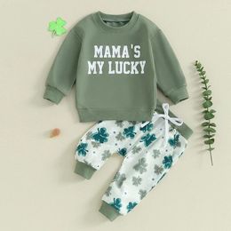 Clothing Sets St Patrick S Day Outfit For Toddler Baby Boys Green Shamrock Letter Print Long Sleeve Sweatshirts Elastic Waist Sweatpants Set