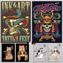 pers Tattooing Tattoo Cats Poster Canvas Printing Vintage Tattoo Wall Art Decor Tattoo Art Tattoo Parlour Shop Wall Decor Aesthetic J240505