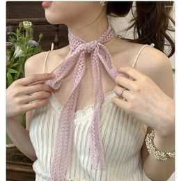 Scarves French Retro Lace Streamer Girl Scarf Spring And Summer Bag Binding Headband Elegant Long Decorative Silk