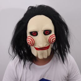 Masks Movie Saw Chainsaw Massacre Jigsaw Puppet Masks with Wig Hair Latex Creepy Halloween Horror Scary mask Unisex Party Cosplay Prop