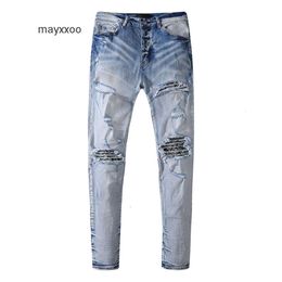 Spodnie amiirii fioletowe dżinsy męskie dżins 2024 Demin męska letnia marka mody dziura elastyczna Slim Fit Casual 1Z1X