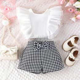Clothing Sets Summer Fashion Toddler Baby Kid Girls Clothes Sleeve Crew Neck Tank Top And Houndstooth Shorts Children Outfits