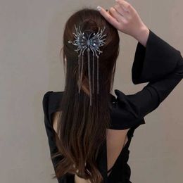Other Luxury Vintage Rhinestone Butterfly Metal Chain Tassel Hair Clips Dark Style Ponytail Hairpins Twist Clip Women Hair Accessories