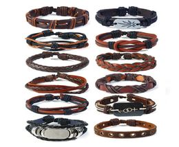 Leaf Multilayer Wrap Bracelets Vintage Men Fashion Braid Jewelry Genuine Leather Charm Bangles DIY Women Hand Rope Adjustable Cuff4775453