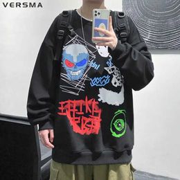 Men's Hoodies Sweatshirts VERSMA Korean Trend Letter Graffiti Printed Hoodie Mens Zipper Autumn Hip Hop Extra Large Long sleeved Sweatshirt Direct Shipping Q240506