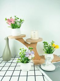 Decorative Flowers 3PC 4.33 Inch Simulation Mini Three Color Daisy Small Flower Bonsai With White Basin Living Room Dining Table Office