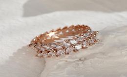 Wedding Rings Exquisite Rose Gold Leaf Ring For Women Double Layer Marquise Cut Zircon Romantic Birthday Anniversary Jewelry Gift6055444