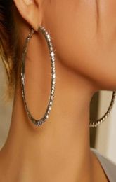 Boutique Hiphop Brand Crystal Large Hoop Earrings Gold Silver Tone Big Rhinestone Clip on Circle Earring for Women Youth Personali3400844