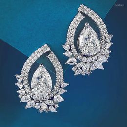 Stud Earrings European And American Fashionable Brilliant Pear Shaped Droplets 8 12m Flower Cut High Carbon Diamond Earring ForWomen