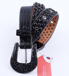 Belts Genuine Leather Belt Black Diamond For Women High Quality Luxury Strap Buckle Men Punk Rhinestone Waistband Jeans6947574