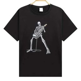 Men's T-Shirts MensT Shirt Happy Skeleton Guitar Guy Short Slve Crew Neck Cotton Mens T-Shirt Skulls Casual Summer Clothing HIP Hop T240505