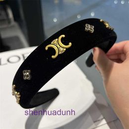 Velvet wide edge sponge hair clip black metal rhinestone high skull top high-end feeling light luxury headband