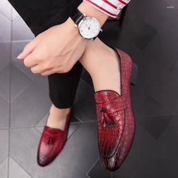 Casual Shoes Red Crocodile Pattern Loafers Tassel Thick Sole Pointed Toe Slip-on Oxford Men's Moccasin