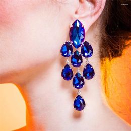 Stud Earrings 2024 Luxury Multilayer Blue Crystal Pendant Ladies Party Dinner Shiny Large Exquisite Jewellery Gift