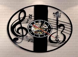 Wall Clocks Treble Clef Music Note Art Clock Musical Instrument Violin Key Record Classical Home Decor Gift2962372