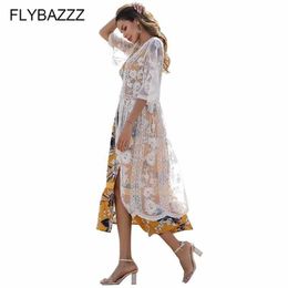 Women Beach Wear Sexy Lace Beach Cover Up Swimsuit Long Dress Transparent Cardigan Half Slve Swimwear Summer Hot Ladies Beachwear 2019 Cover-up Y240504