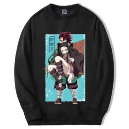 Men's Hoodies Sweatshirts Devil Killer Sweater Hoodie Mens Tanjirou Japanese Comic Manga Graphic 2024 Sudaderas Extra Large Loose Round Neck Sweatshirt Q240506