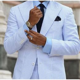 Suits Designer Handsome Pieces Wedding Men Tuxedos Peaked Lapel Plaid Suit Two Buttons Packets Customized Pockets Coat Pants Plus Size Casual Fashion