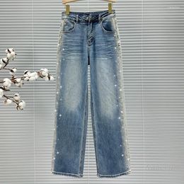 Women's Jeans INS Letter Rhinestone 2024 Spring And Summer Clothing High Waist Loose All-Match Wide Leg Pants Trousers