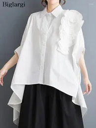 Women's Blouses Plus Size Summer Short Sleeve Shirt Tops Women Flower Patchwork Modis Irregular Pleated Ruffle Ladies Casual Woman