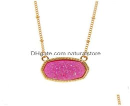 Pendant Necklaces Resin Oval Druzy Necklace Gold Colour Chain Drusy Hexagon Style Luxury Designer Brand Fashion Jewellery For Drop De5557091