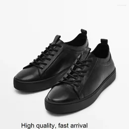 Casual Shoes Autumn 2024 Fashion Genuine Leather Round Head Flat Lacing Thick Sole Skate Men Simple Male