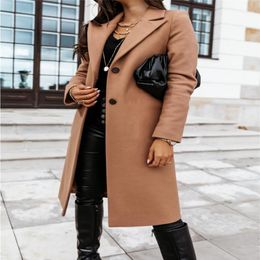 Women's Wool & Blends Midi Long Coats And Jackets Women Winter Peacoat Warm Outerwear Single Breasted Solid Overcoat Casual Trench 2452