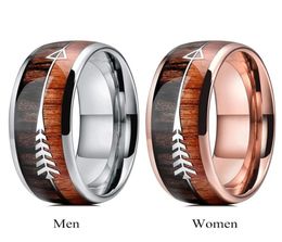 New Couple Ring Men Women Tungsten Wedding Band Wood Arrows Inlay Rose Gold Ring for Couple Engagement Promise Jewelry9466076