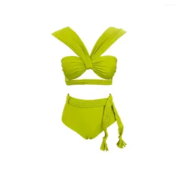 Women's Swimwear 2024 Braid Bikini Swimsuit High Waist With Belt For Women Cut Out Two Piece Bathing Suits Push Up Summer Female