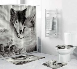 180x180cm 1Pc3Pcs4Pcs White Wolf Dream Catcher Wolf Eyes With 12 Hooks Bathroom Shower Curtain Toilet Mat Lid Rug Curtain Sets T5505138