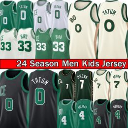 0 Jayson Tatum Basketball Jerseys Jaylen Brown City Jersey 4 Jrue Holiday Retro Larry 33 Bird 2023-24 Mens Kids Youth Green Stitched Sports Shirt