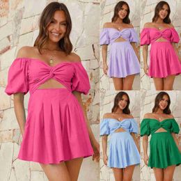 Basic Casual Dresses Designer Dress Sexy Off Shoulder Lantern Sleeves Hundred pleats Dress Spring/Summer Women's New Short A-line Skirt Plus Size Long skirt